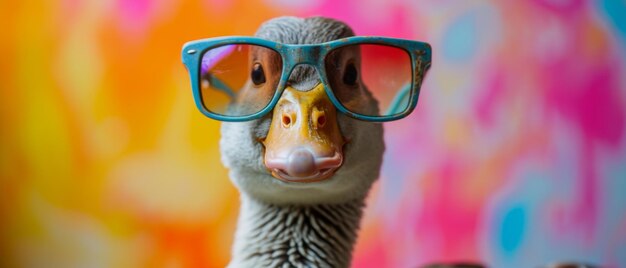 Photo quirky charm shines as goose sports vibrant shades in studio setting