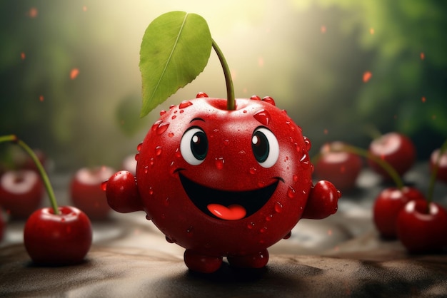 Photo quirky funny cherry character smiling fruit art generate ai