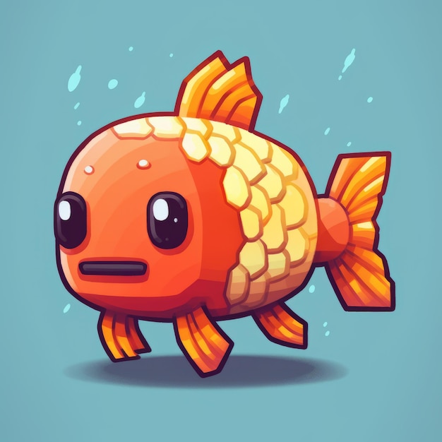 Quirky Golden Fish Plays Video Game A Pixel Art Delight