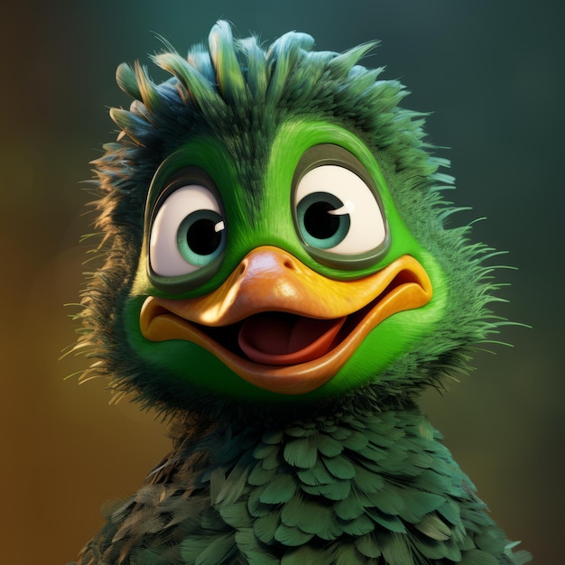 Quirky Green Duck With Playful Eyes And Fuzzy Texture