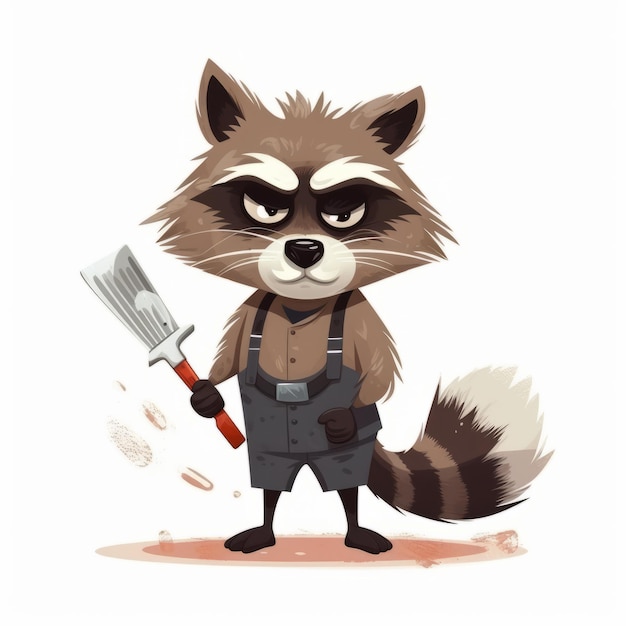 Photo quirky raccoon artist a playful digital illustration in flat style