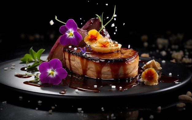 Quisite Foie Gras Gourmet Dish with Rich Red Sauce Generative AI