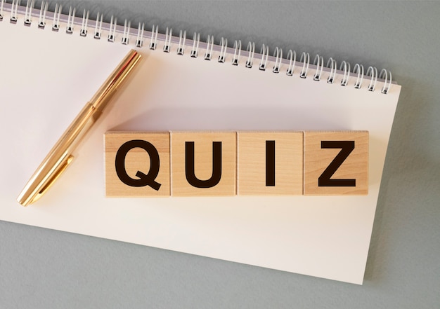 Quiz or quizz word, inscription, fun game with questions.