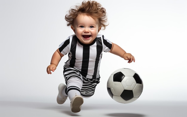 quotA Baby Boy Playing Football on a White Backgroundquot