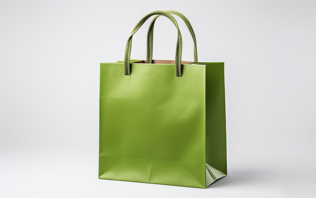 「白い背景に緑のショッピング紙袋」