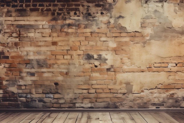 Бетонная стена QuotAged с открытыми кирпичами и изношенным деревянным полом в заброшенном здании