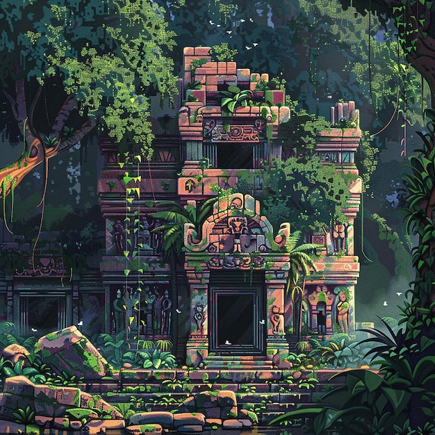 quotancient temple surrounded by dense junglequot