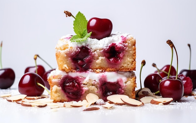 quotCherry Almond Cake on White Backgroundquot