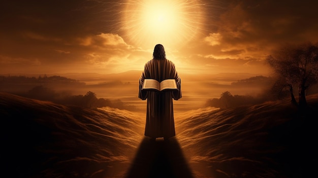 Quote Heilige Bijbel Boek Silhouet in helder zonlicht