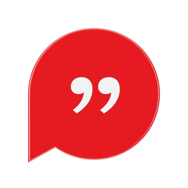 Quote Red Mark Icon Symbol on a white background. 3d Rendering