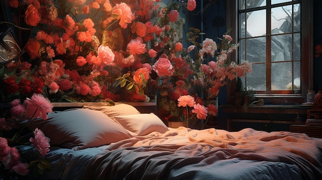 quotElegant 8K Bedroom with Flower Decor Aiquot