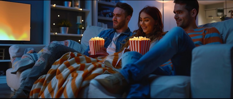 Photo quotfriends having a cozy movie night at homequot