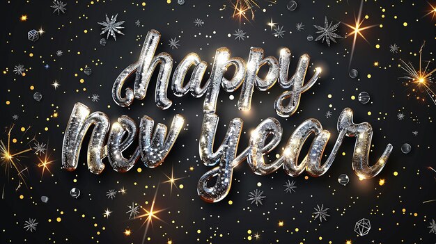 quothappy new yearquot in chrome liquid metal typography