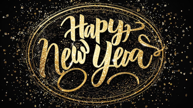 Photo quothappy new yearquot in golden glitter on black background