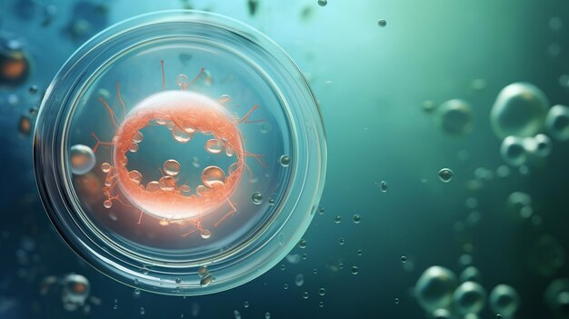 写真 ivf (イン・ヴィトロ・フェルティライゼーション) 受精した卵細胞と針