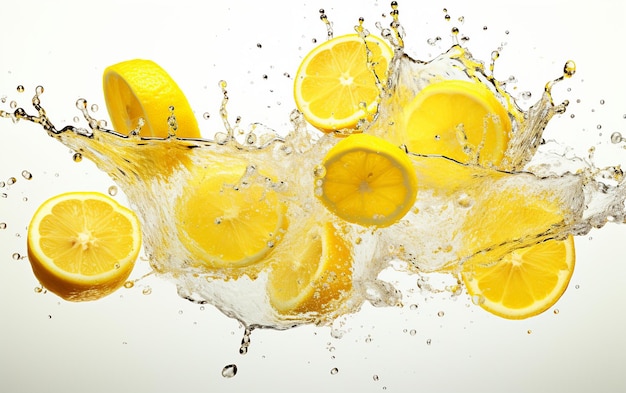 quotLemon Juice Cascading from Glass on White Backgroundquot