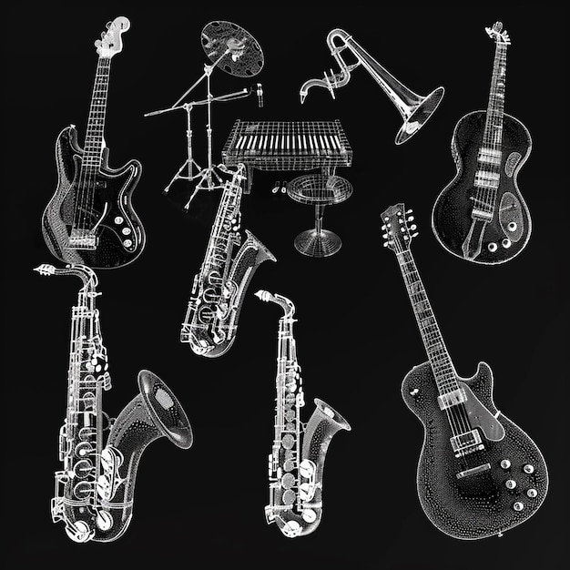 quotMonochrome Dot Display of Musical Instrumentsquot