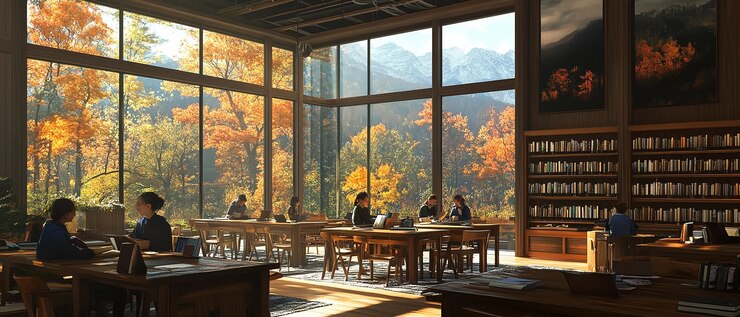 Photo "학생들과 함께 산의 리트리트 도서관"