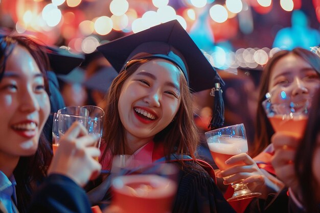 Photo quotmultinational graduates toasting drinks in ecstasyquot
