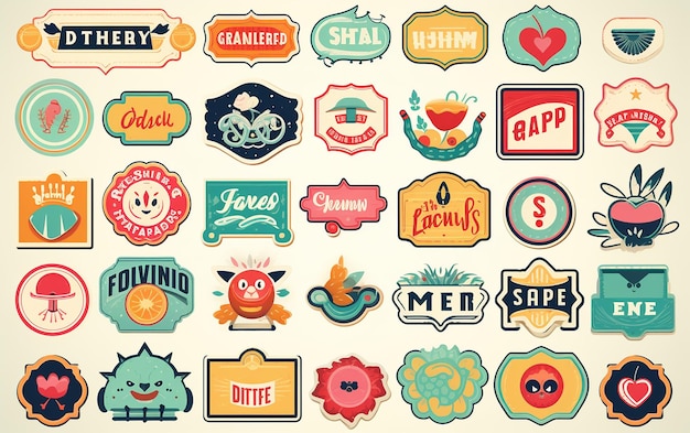 quotNostalgic Elegance Collection of Trendy Vintage Label Shapes in Vibrant Colorsquot AI