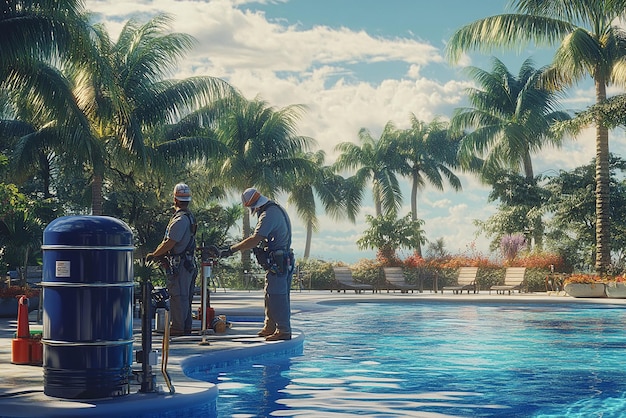 quotPlumber Repairing Resort Pools Plumbing Systemquot