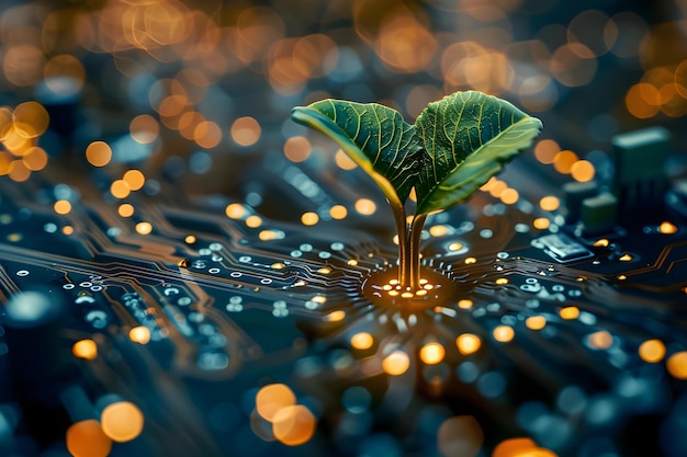 Photo quotsymbolic growth circuit board evolving like a plant in a futuristic vision of innovation and progressquot concept technology aesthetics futuristic concept progress symbolism innovation imagery