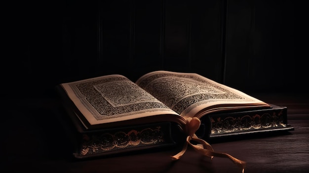 Quran Holy Book on Dark Background