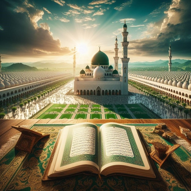 Quran and mosque of islamic illustration background