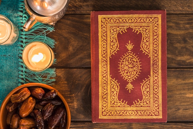 Quran near sweet dates and candles