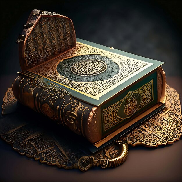 Photo quranmuslim holy book placed on steampunk