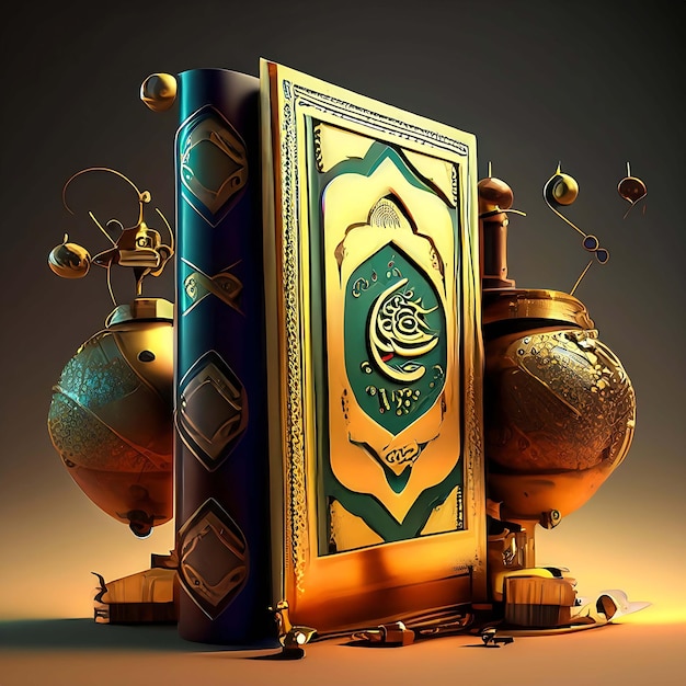 QuranMuslim holy book placed on steampunk