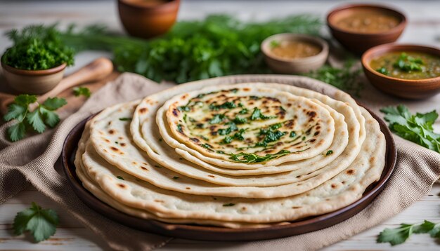 Qutab Azerbeidzjaanse platte brood met groenten gemaakt van dun gerold deeg Een traditioneel gerecht.