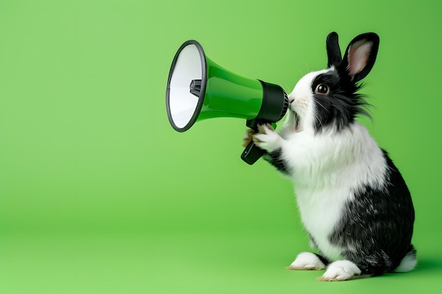 Rabbit announcing using megaphone Notifying warning announcement