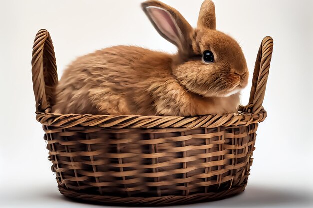 A rabbit in a basket against a white background Rabbit with white background happy easter