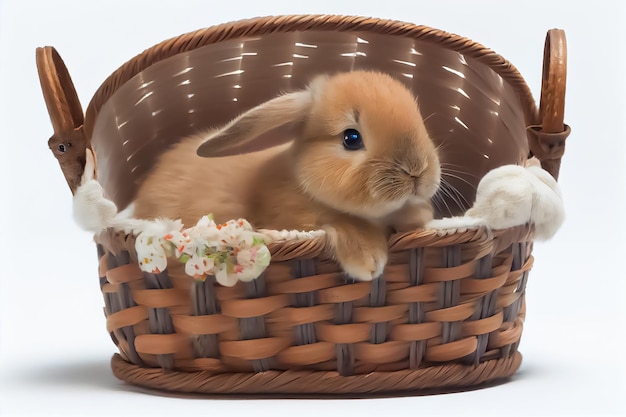 A rabbit in a basket against a white background Rabbit with white background happy easter