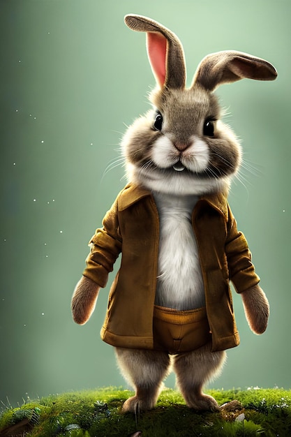 A rabbit in a brown coat with a long tail and a long tail.