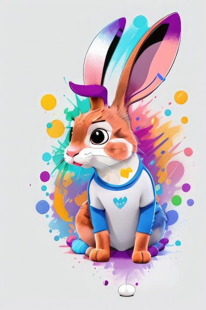 Rabbit bunny hare on a white background with colorful splashes and drops