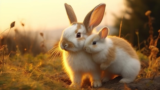 Rabbit caressing its baby ai generated pictures