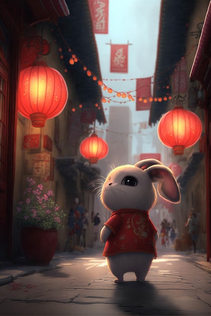 Rabbit in a chinese costume