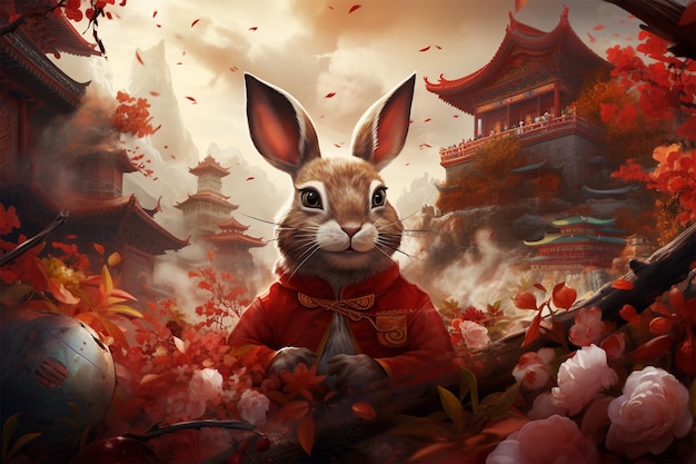 rabbit in chinese scenary chinese new year