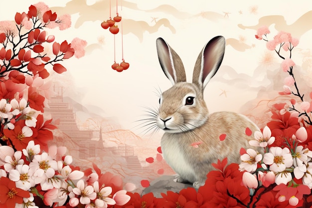 rabbit in chinese scenary chinese new year