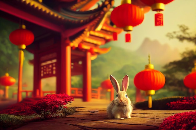 Rabbit in chinese scenary chinese new year