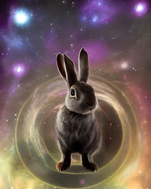 Photo rabbit chinese zodiac octane render in space galaxy stars nebula