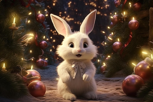 rabbit in the christmas forest new years picture