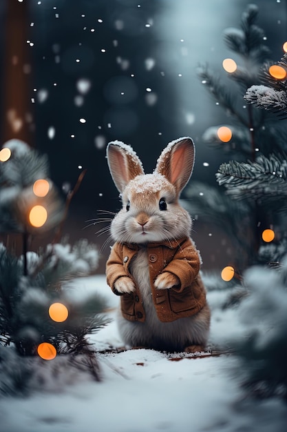 rabbit in the christmas forest new years picture