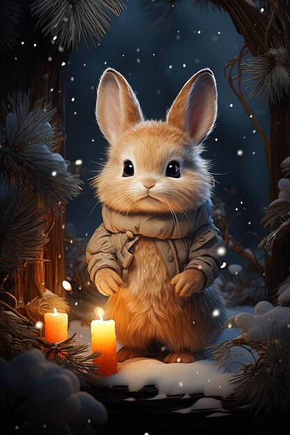 rabbit in the christmas forest new years picture