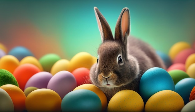 rabbit and colored eggs