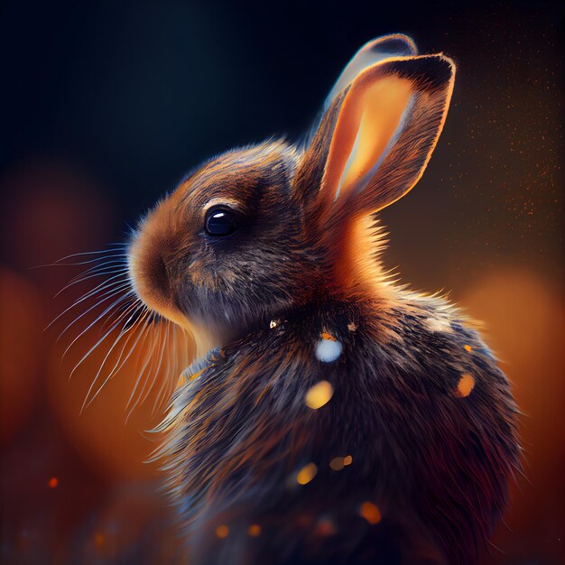 Rabbit on a dark background Easter concept 3d rendering