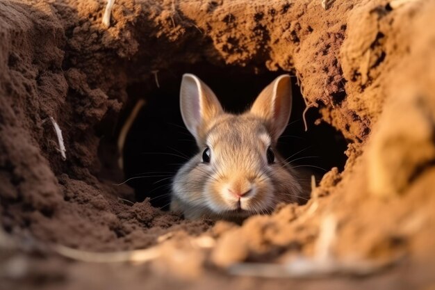 写真 ウサギ が 地面 に 穴 を 掘る