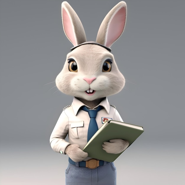 Rabbit doctor with stethoscope holding a clipboard 3D Illustration